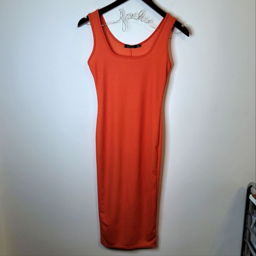 Boohoo Orange Midi Sleeveless Dress Size 2